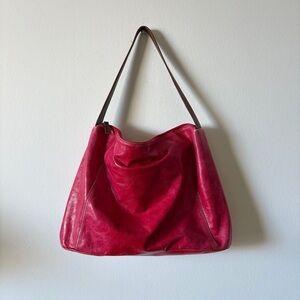 Vintage pink leather bag with brown strap